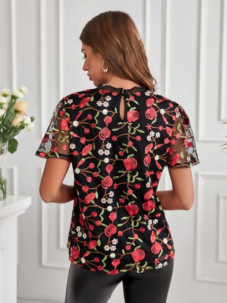 Sheer Mesh Embroidered Shirt