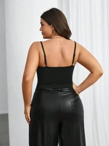 SHEIN Privé 大尺碼女士純色背心 - 黑色 - 查看 2