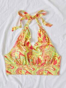 SHEIN WYWH Plus Size Women's Marble Printed Halter Top For Vacation Style