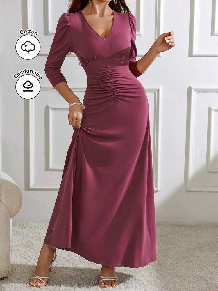 Women's V-Neck Ruched Detail Dress, Wedding Guest Dress