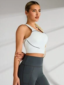 VARSITIE Thể thao Yoga Cơ bản Ngực Với Áo ba lỗ - trắng - Xem 5