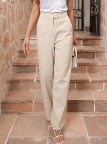 SHEIN Clasi Của phụ nữ Màu thuần Quần Với Túi - Màu be - Xem 5