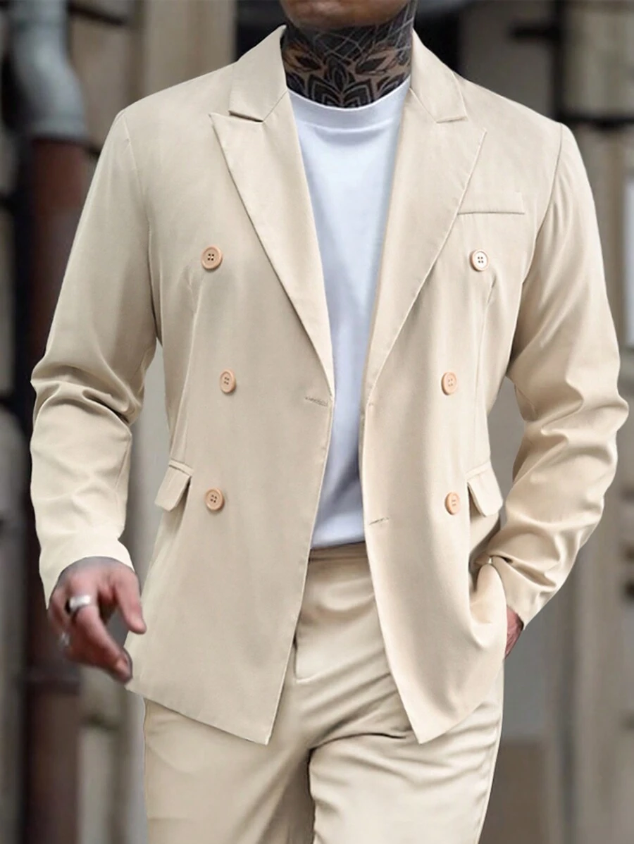 Manfinity Mode Men's Double-Breasted Classic Suit - Khaki - View 1