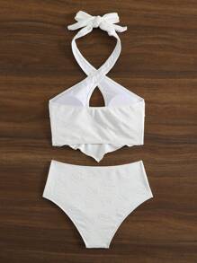 SHEIN Swim Solid Color Halter Neck Tankini Set With Hollow Out Summer - White - View 6