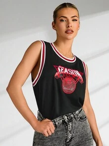 VARSITIE 運動籃球基本款大腿高筒襪及印花圖案套裝,搭配背心上衣 - 黑色 - 查看 6