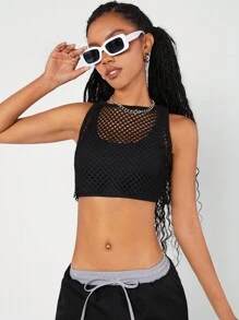 SHEIN EZwear Đen Lưới Quần skinny Áo - màu đen - Xem 4