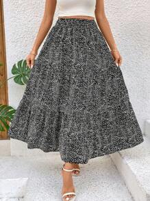 SHEIN LUNE Quý cô Giường đôi In Váy xòe - màu đen - Xem 7