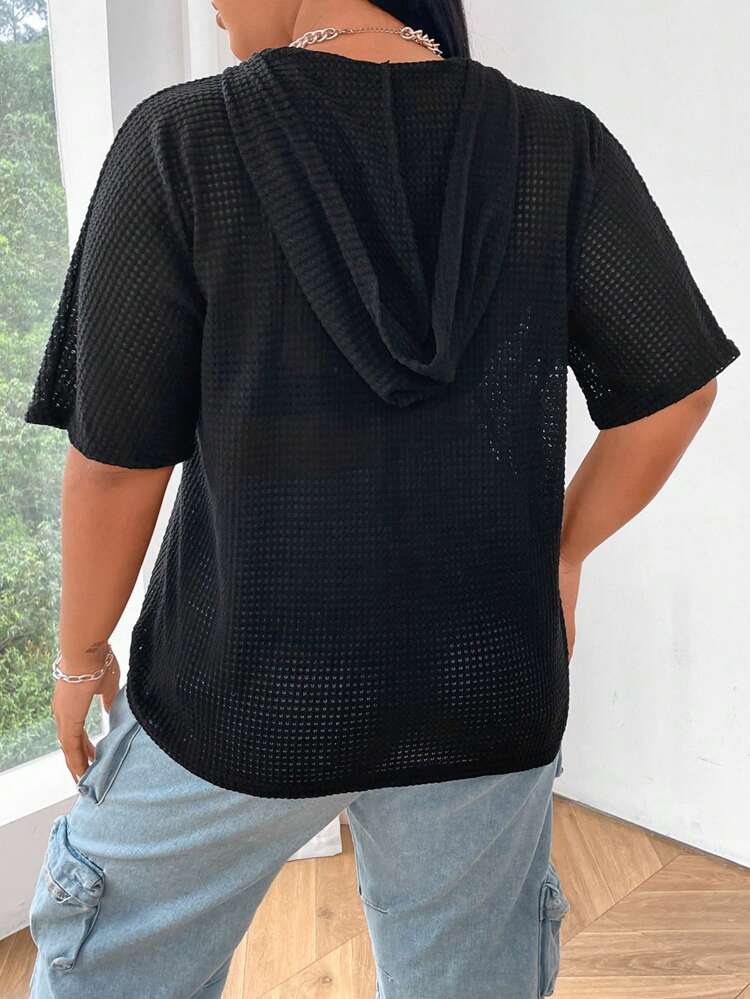 Plus Size Women's Button Decor Batwing Short Sleeve T-Shirt