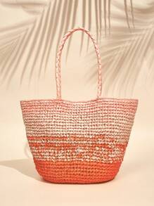SHEIN VCAY Women Two Tone Paper Tote Bag - Multicolor - View 2
