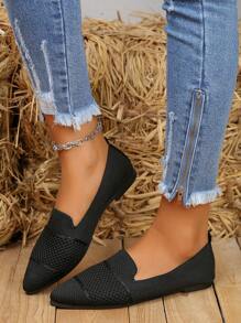 Women's Flat Shoes, Women's Breathable Knit Mesh Flats, Elegant Pointed Toe Dress Shoes, Lightweight Slip-On Shoes