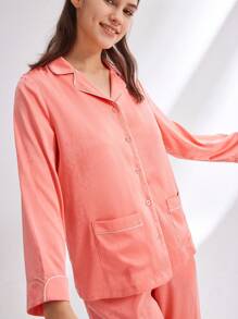 LUVLETTE Flora Satin-Jacquard Long Bridesmaid Women Pajama Set Lounge Sets - Orange - View 4