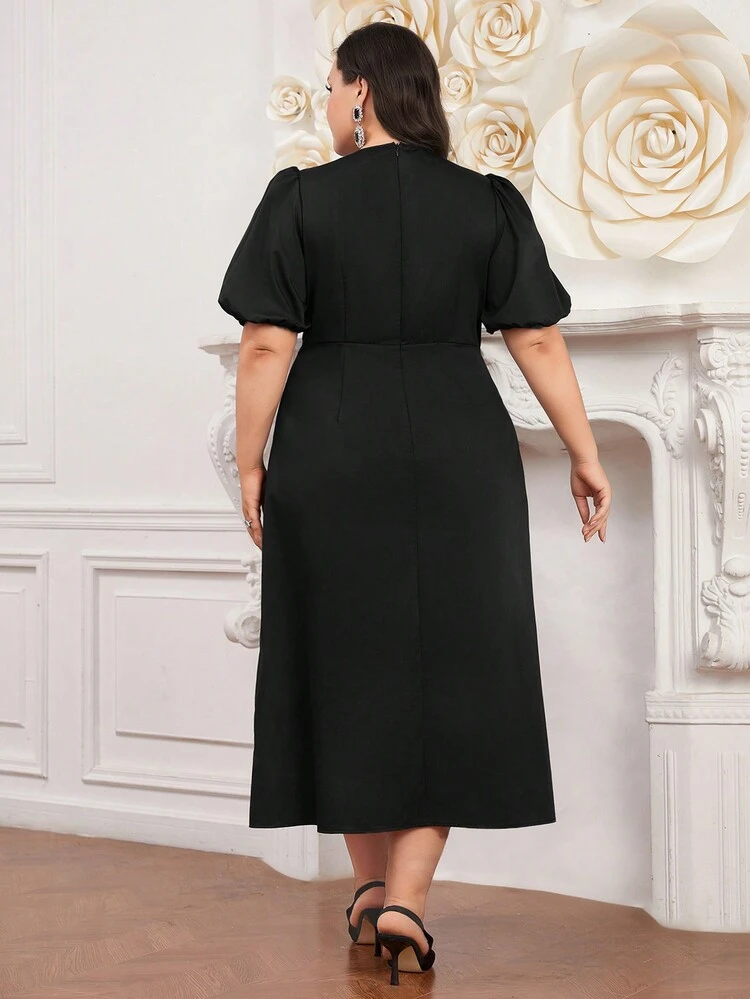 Plus Size Arabic Clothing Round Neck Short Sleeve Dress Long Evening Dresses