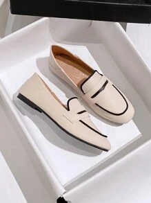 Của phụ nữ Giày phẳng Da mềm Đáy mềm Retro Thời trang Hàn Quốc Một Chân Búp bê - Màu be - Xem 1