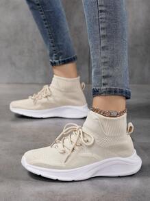 春夏女孩青少年透氣輕便運動風襪子鞋,米色 - 米色 - 查看 6