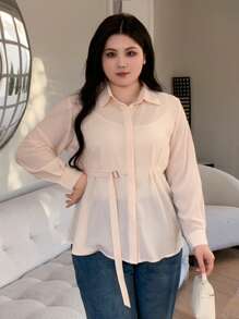 Dazy Petite Plus Große Größen einfarbiges halbtransparentes Langarm-Oberteil