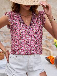 SHEIN Frenchy 女士短款盖袖全印花衬衫 - 彩色 - 查看 4