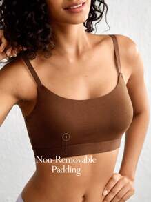 Ocili 無縫無線胸罩，不可拆卸墊片，咖啡棕色 - 咖啡棕 - 查看 3