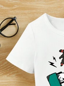 Baby Boys' Casual Cartoon Printed Short-Sleeved T-Shirt With Round Neckline Suitable For Summer - White - View 4