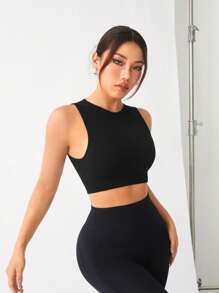 SHEIN Cheerettes 女款純色運動內衣 - 黑色 - 查看 6