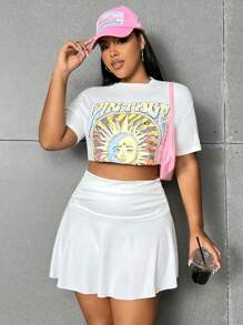 Flirla Falda De Color Sólido Para Mujeres De Talla Grande - Blanco - Ver 6