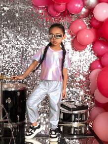 SHEIN Cô Gái Trẻ Liên hoan âm nhạc Siêu Mát mẻ Y2K Phong cách Phản chiếu Buổi tiệc Chạy bộ - Bạc - Xem 5