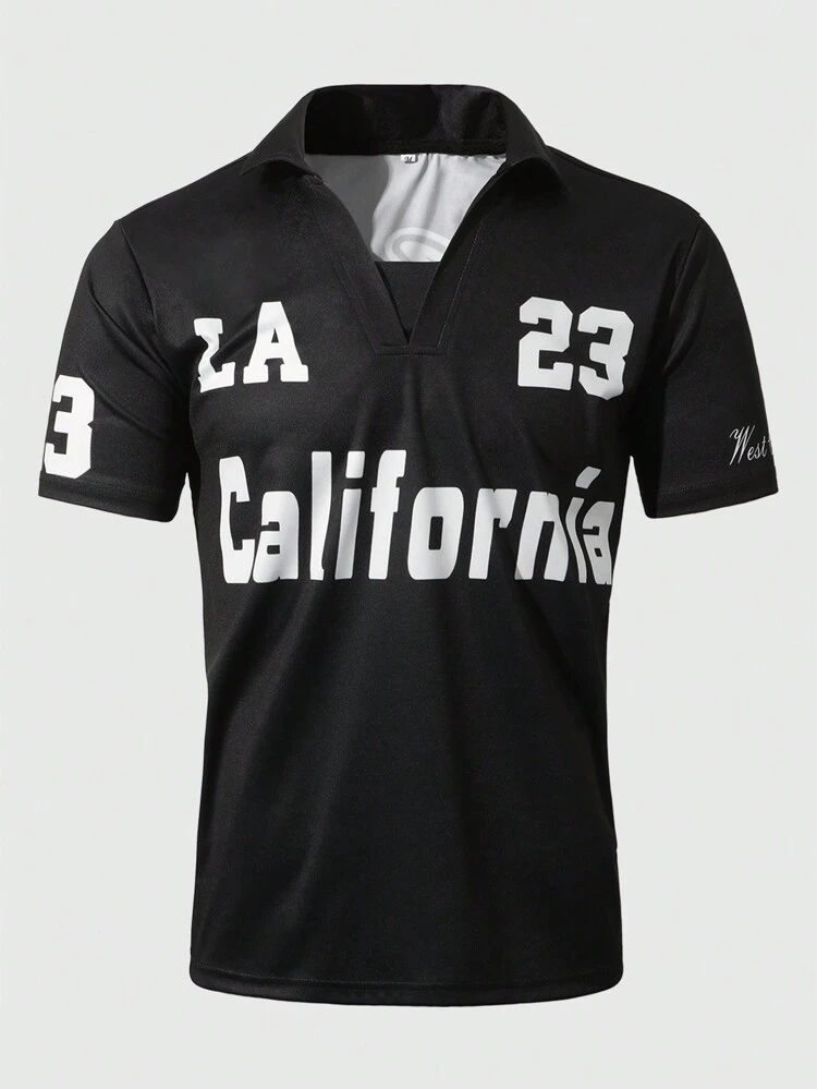 Men's Short Sleeve College Inspired Polo Shirt With Letter Print