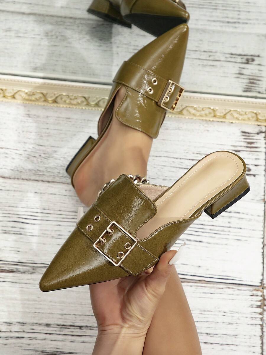 Của phụ nữ Thanh lịch Pointed Toe Dép phẳng Với Dây đeo mắt cá chân Và Chi tiết nút buộc , Thích hợp Đối với Các hoạt động ngoài trời - Màu xanh lá cây đậm - Xem 1