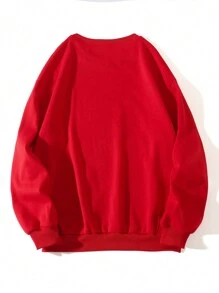 SHEIN Clasi 女士加大码爱心印花落肩卫衣，新年秋季套头衫 - 紅色 - 查看 2