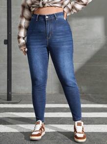 SHEIN EZwear Plus Size Women's Slim Fit Denim Pants