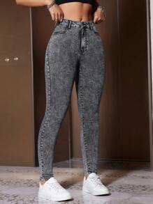 SHEIN SXY Slim Fit Casual Denim Jeans - Light Grey - View 5