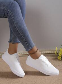 Women's Simple Casual Sports Shoes, Spring Summer New White Flat-Heeled Running Shoes