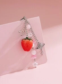 ROMWE Kawaii 1pc Sweet And Lovely Style Strawberry Planet Crystal Tassel Pendant Keychain - Multicolor - View 4
