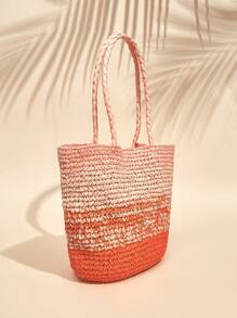SHEIN VCAY Women Two Tone Paper Tote Bag - Multicolor - View 3