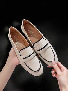 Của phụ nữ Giày phẳng Da mềm Đáy mềm Retro Thời trang Hàn Quốc Một Chân Búp bê - Màu be - Xem 3