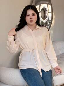 Dazy Petite Plus Große Größen einfarbiges halbtransparentes Langarm-Oberteil