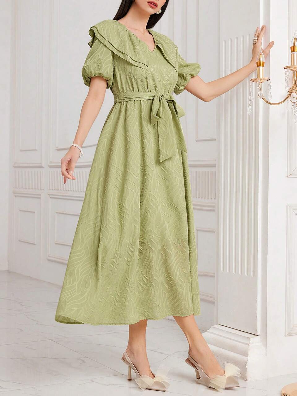 Women's Textured Lantern Sleeve Dress