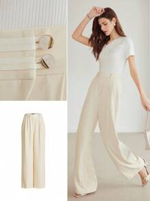 MOTF PREMIUM 編織女士重疊腰實色西裝褲