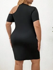SHEIN LUNE Kích thước lớn Sọ & In thư Bất đối xứng Collared Váy bodycon - màu đen - Xem 2