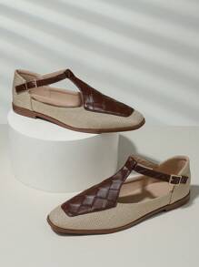 2025 Autumn Women's Square Toe T-Strap Flat Shoes, Spring New Arrival, Vintage Mary Jane Style With Unique High-End Tastefulness - Burgundy - View 4