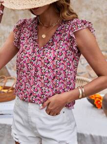 SHEIN Frenchy 女士短款盖袖全印花衬衫 - 彩色 - 查看 5