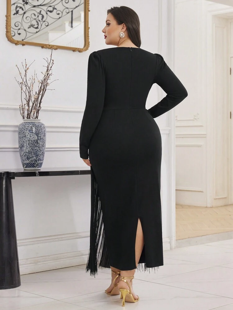 Plus Size Women's Patchwork Tassel Long Sleeve Arabian Dress,Elegant Evening Party Dress Long Evening Dresses