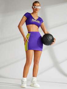 VARSITIE Falda Deportiva Morada De Talle Alto Básica Para Baloncesto Y Tenis - Morado - Ver 3