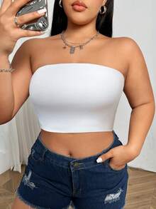 Flirla Kích thước lớn Của phụ nữ Màu thuần Ống ngọn - trắng - Xem 6