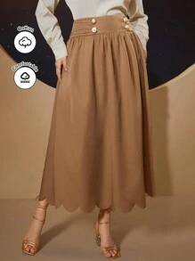 Modelyn Plus Size Solid Color Scallop Hem Skirt