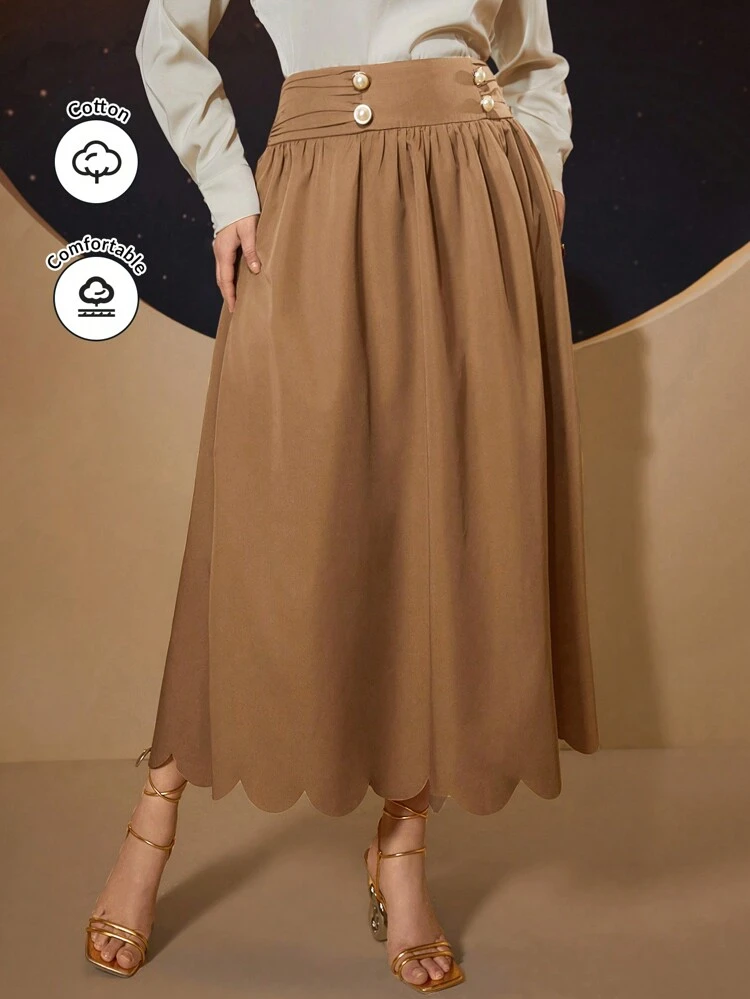 Plus Size Solid Color Scallop Hem Skirt