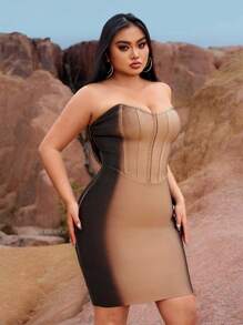 SHEIN SXY Kích thước lớn Mùa Xuân Mùa hè Gợi cảm Rave Buổi tiệc Liên hoan âm nhạc Quốc gia Buổi hòa nhạc Tuyệt đẹp Xịt nước Sơn mài Màu sắc thay đổi dần Quần bó Băng bó Quây Tắt vai Đầm - Nhiều màu - Xem 6