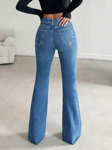 EURMUSE 98%Cotton Women's Solid Color Minimalist Jeans - Medium Wash - View 2