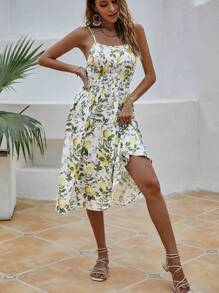 Breezaya Lemon Pattern Print Waist Flounce Cami Dress - Multicolor - View 5