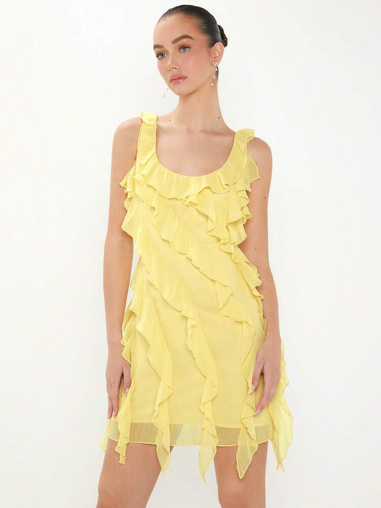 Women's Solid Color Patchwork Ruffles Sleeveless Dress