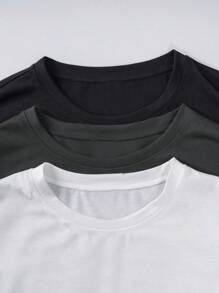 Chiquease 3 件套休闲圆领短袖 T 恤，带字母印花图案，女式上衣 - 彩色 - 查看 3